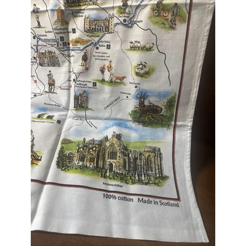 VTG Kitchen Finger Towel W/ Scottish Borders Linen Farmhouse Rural Life 32